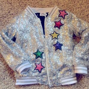 Lola + the boys sequin unicorn jacket, size 6 with stars and sparkly unicorn